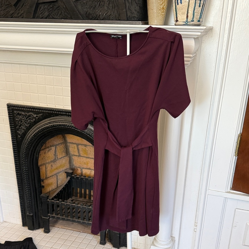 Express Burgundy Dress with wide tie front belt- worn a few times